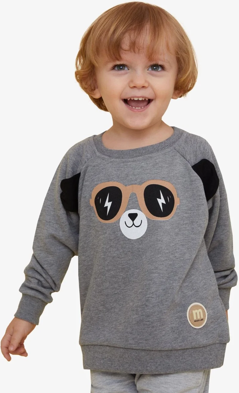 Breeze Boy Child Sweatshirt Cute Teddy Bear Printed with Moving Ears 2-6 Years, Dark Gray Melange