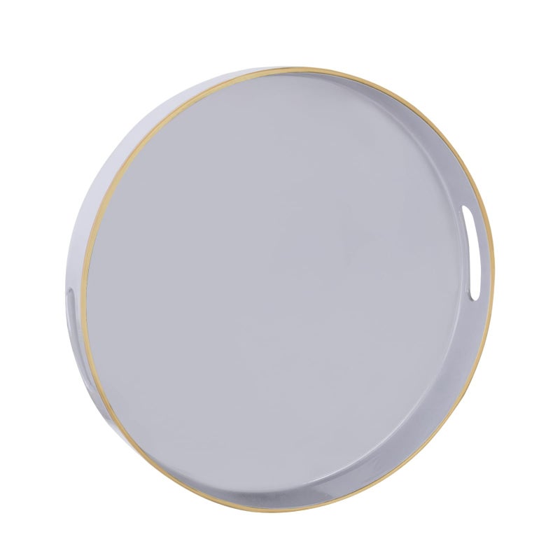 MAONAME 13 Gray Round Tray Grey Serving Tray with Handles Modern Round Decorative Trays for Coffee Table Plastic Trays for Ottoman Bathroom Decor
