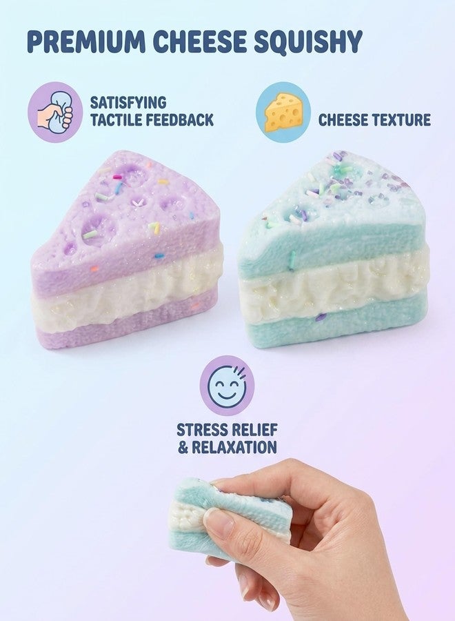 piercing 2Pcs Cheese Squishy, Taba Squishy Toy, Office Desk Anxiety Management Solution, Squishy Dumpling, Butter Squishy, Dumpling Squishy Collectible Set of Two, Blue and Purple Cheese Shapes - Image 3