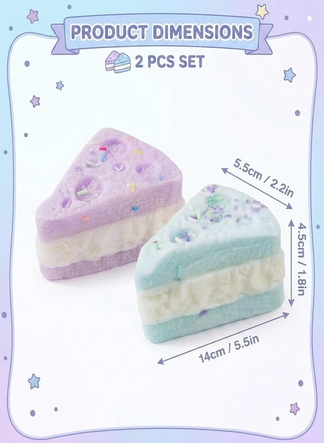 piercing 2Pcs Cheese Squishy, Taba Squishy Toy, Office Desk Anxiety Management Solution, Squishy Dumpling, Butter Squishy, Dumpling Squishy Collectible Set of Two, Blue and Purple Cheese Shapes - Image 2