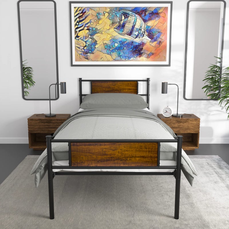 Weehom Twin Bed Frame with Headboard 127 Inch Metal Platform Bed Frames No Box Spring Needed Black Single Bed Heavy Duty Steel Slat SupportEasy Assembly