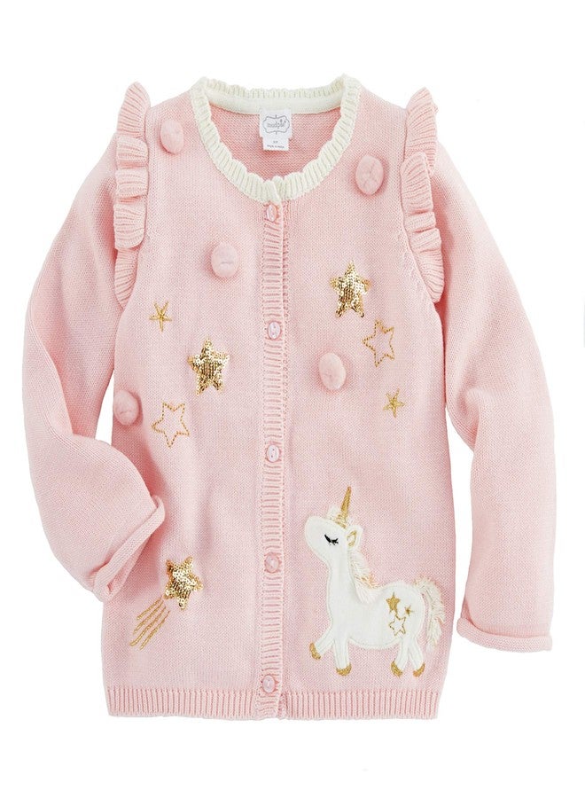 Mud Pie Girls' Kids Baby Magical Unicorn Dreams Cardigan Sweater, Pink, Medium (2T-3T) - Image 1
