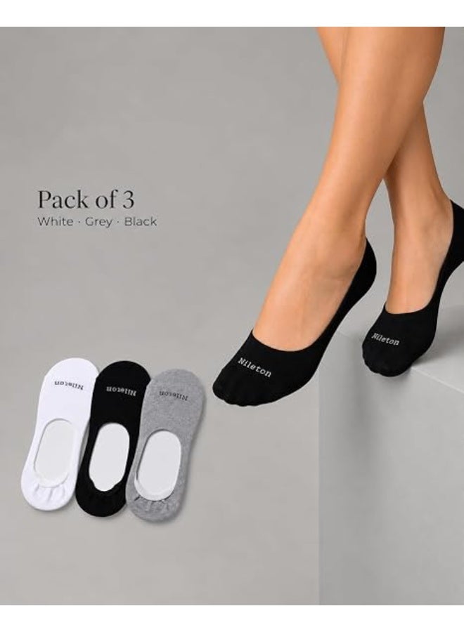 Nileton Women’s Cotton Ballerina Socks – Pack of 3 – No Show Low Cut Footie Liner Socks for Flats, Loafers & Sneakers – Invisible Socks - Soft Comfortable Everyday Socks - Image 2