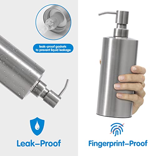 ARKTEK Large Stainless Steel Countertop Soap Dispenser - Rust and Leak Proof Liquid Hand Soap Pump Bottle for Kitchen, Bathroom and Countertop Hand Dish Lotion (20 Oz / 600 ml) - Image 2