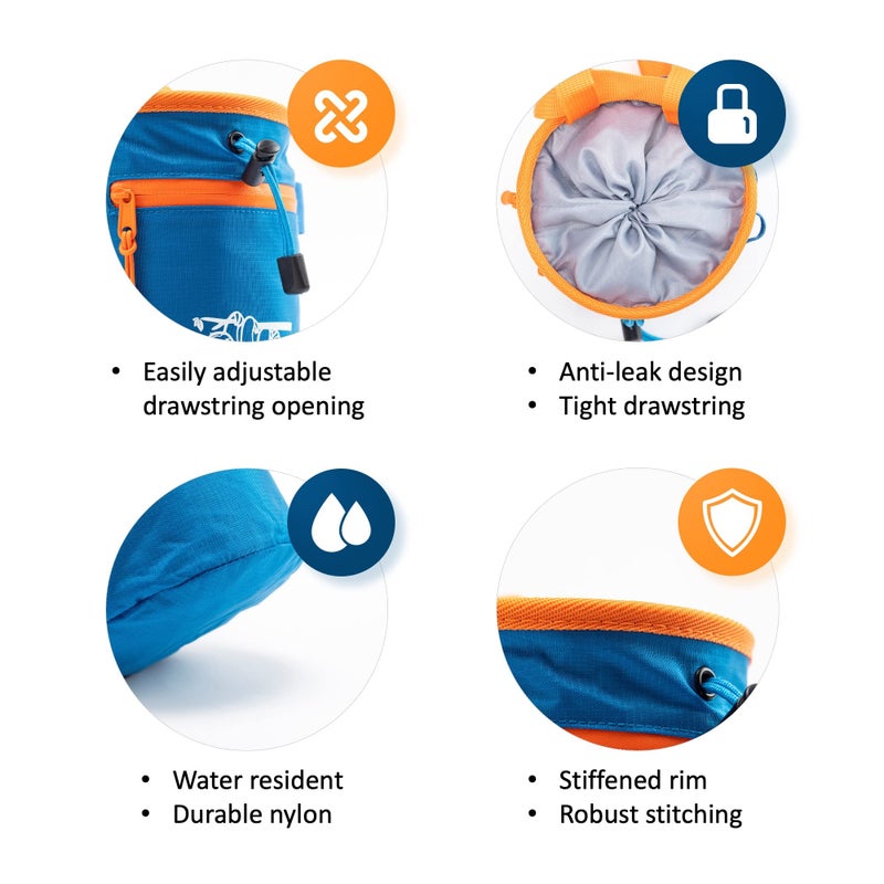 Old Blue Chalk Bag for Rock Climbing, Climbing Chalk Bag for Bouldering with 2 Large Zipper Storage Pockets, Premium Gym Chalk Bag for Weightlifting, Great Gift and Rock Climbing Gear, Azure Blue - Image 2