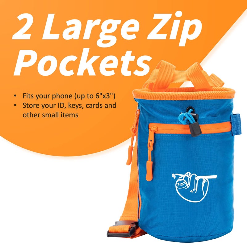 Old Blue Chalk Bag for Rock Climbing, Climbing Chalk Bag for Bouldering with 2 Large Zipper Storage Pockets, Premium Gym Chalk Bag for Weightlifting, Great Gift and Rock Climbing Gear, Azure Blue - Image 3