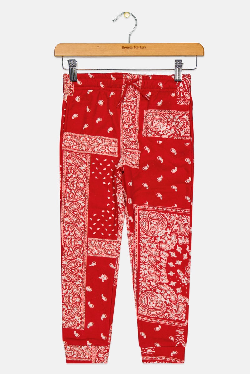 brooklyn Kids Boy Drawstring Paisley Print Jogger Pants, Red Combo  - Image 1