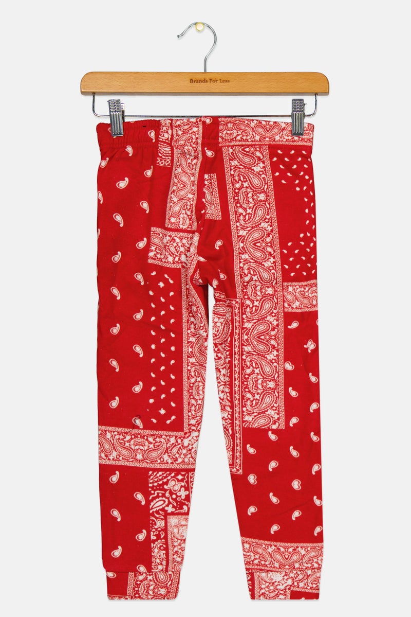 brooklyn Kids Boy Drawstring Paisley Print Jogger Pants, Red Combo  - Image 2