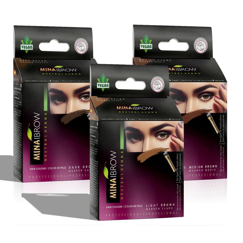 MinaiBrow Tinting Kit  Natural Spot Coloring Powder Smudge Proof Formula  Instant MultiShade Brows Dark Light  Medium Brown