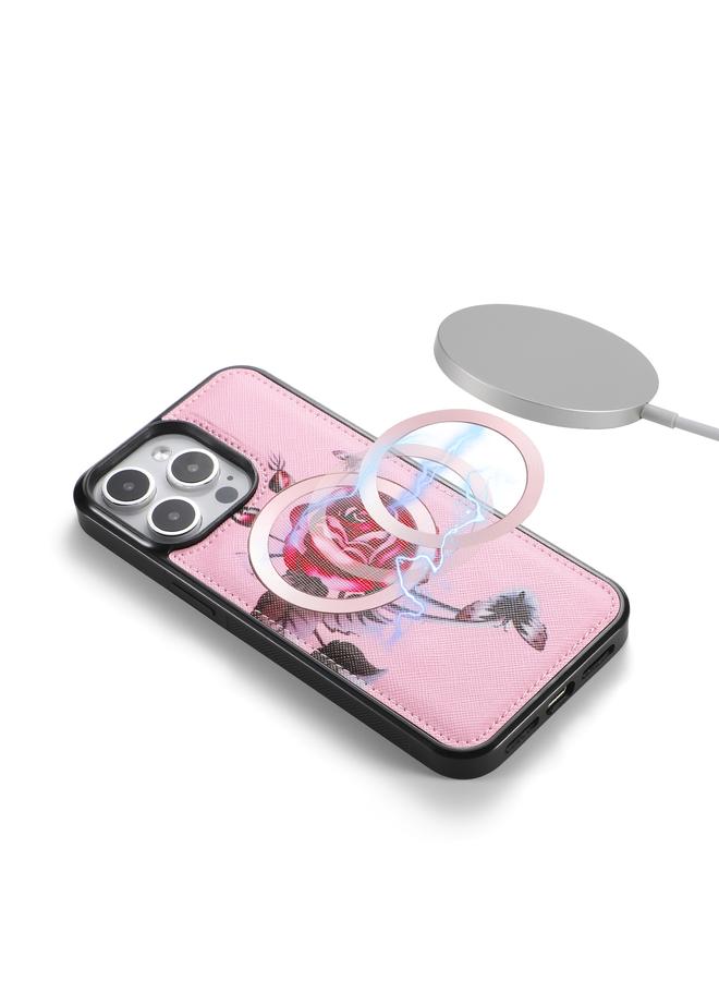 اس-توب جراب هاتف جلدي متعدد الوظائف بسحاب على شكل زهرة لهاتف iPhone 15 Pro جراب هاتف جلدي متعدد الوظائف بسحاب ومقبض MagSafe لهاتف iPhone 15 Pro - Image 4