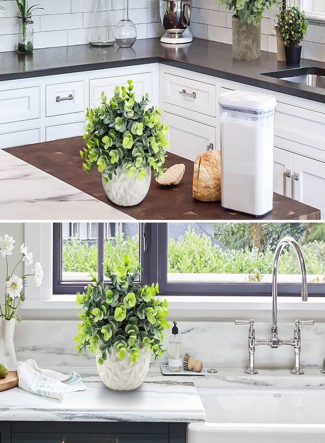 Hopewood نباتات صناعية من هوبوود، نباتات أوكالبتوس صناعية صغيرة داخلية في أصص بيضاء لغرفة النوم، ديكور منزلي، نباتات صناعية - Image 2
