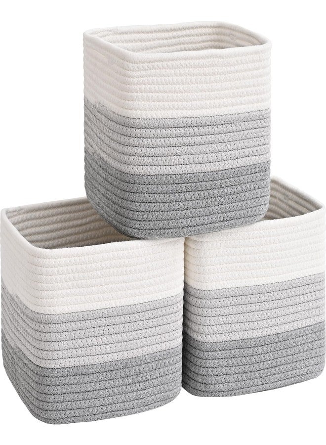 Degeyoyo 3 Pack Cube Storage Bin, 9”x9”x7” Cotton Rope Woven Baskets for Organizing Toys Clothes Towels, Square Gift Storage Baskets for Shelf, Nursery, Closet, Bathroom, Pantry (3-Tone Gray) - Image 1