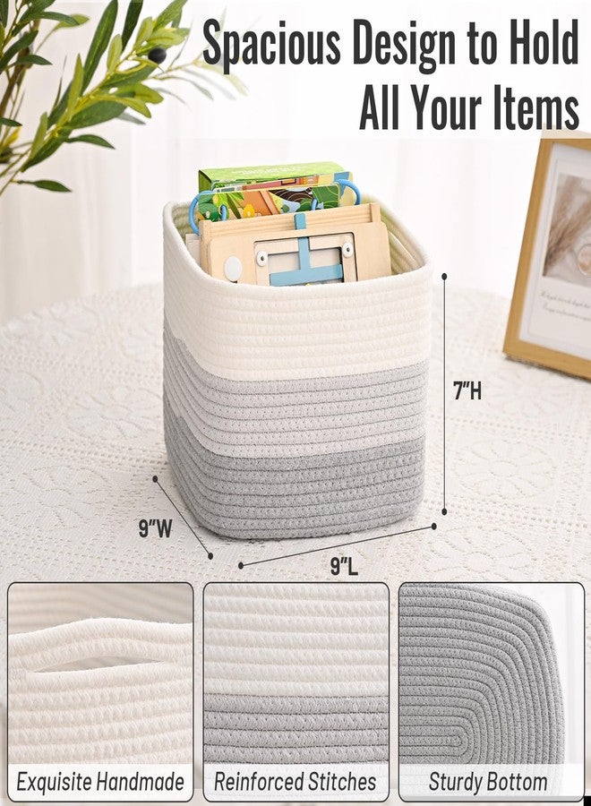 Degeyoyo 3 Pack Cube Storage Bin, 9”x9”x7” Cotton Rope Woven Baskets for Organizing Toys Clothes Towels, Square Gift Storage Baskets for Shelf, Nursery, Closet, Bathroom, Pantry (3-Tone Gray) - Image 4