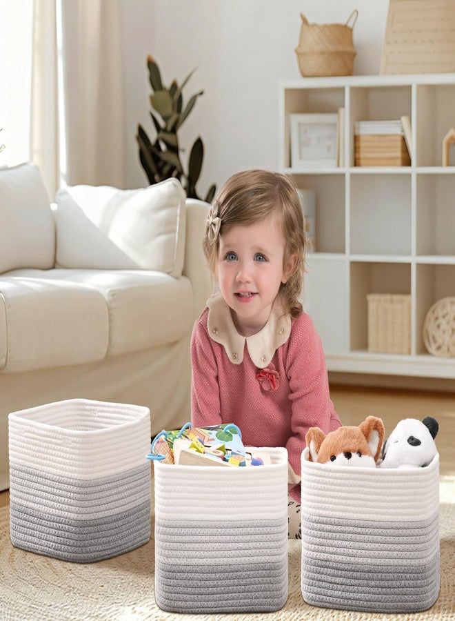 Degeyoyo 3 Pack Cube Storage Bin, 9”x9”x7” Cotton Rope Woven Baskets for Organizing Toys Clothes Towels, Square Gift Storage Baskets for Shelf, Nursery, Closet, Bathroom, Pantry (3-Tone Gray) - Image 2
