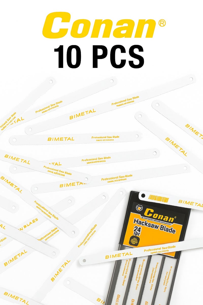 Conan 10-Piece Hacksaw Blade Set – Durable Corrosion-Resistant Saw Blades with High-Speed Sharp Teeth – 12-Inch, 24 TPI – Replacement Blades for Cutting Wood, Metal & DIY Projects - Image 1