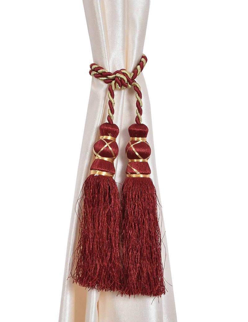 HFI Polyester Blend Curtain Tie Backs, Maroon- 4 Pieces - Image 3