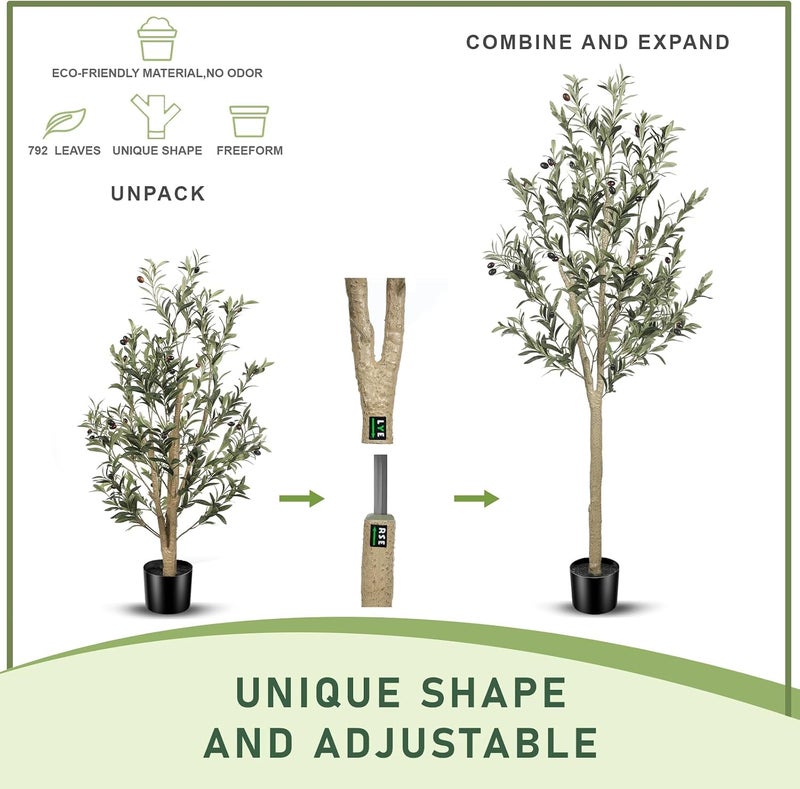 LYERSE Cleaner resistant 5ft Olive Tree Artificial Indoor, Fake Potted Tree with Planter Large Faux Branches Global assemble options - Image 4