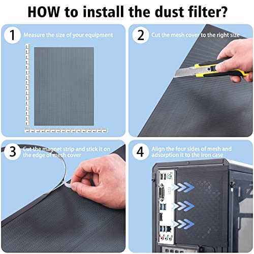 YSSHUI [4 Pack] 400x300mm DIY PC Case Dust Mesh Filter, PVC Dustproof Mesh Filter Cover with Magnetic Strip for Computer PC Case - Image 5