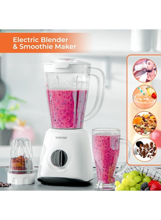 GEEPAS 2-in-1 Blender, Powerful Motor With 2 Speed Setting and Pulse| Transparent And Unbreakable Jars With Stainless Steel Blade, Grinder Attachment| Perfect For making Smoothies, Milkshakes, Etc And Grinding Beans, Coconut, Nuts, Etc|2 Years Warranty 1.8 L 600 W GSB44027T White/Black - Image 5