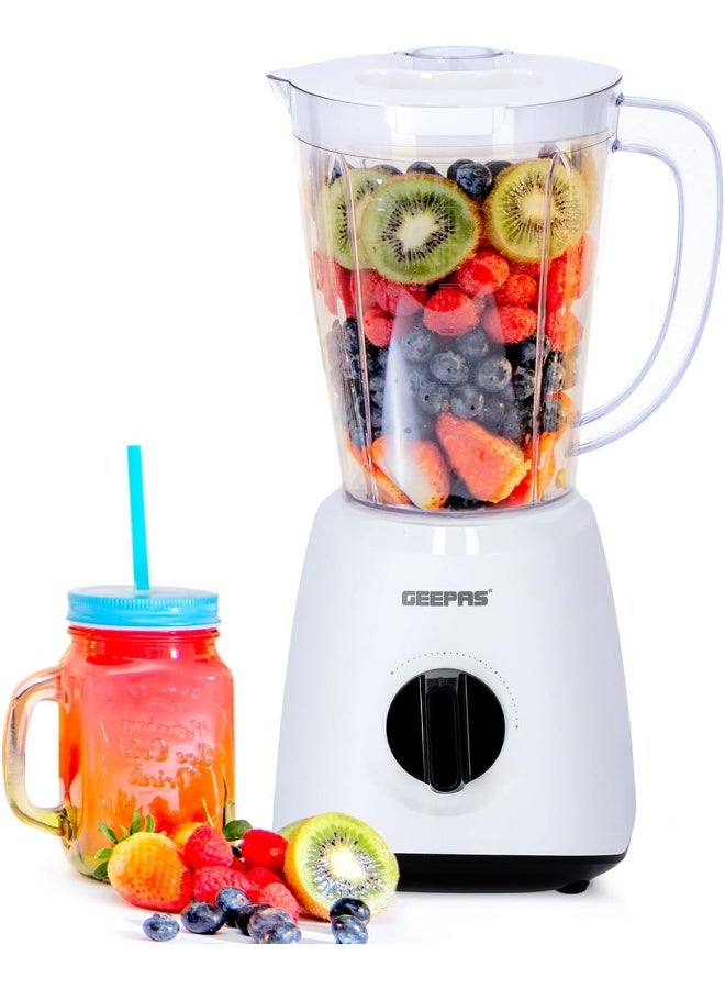 2-in-1 Blender, Powerful Motor With 2 Speed Setting and Pulse| Transparent And Unbreakable Jars With Stainless Steel Blade, Grinder Attachment| Perfect For making Smoothies, Milkshakes, Etc And Grinding Beans, Coconut, Nuts, Etc|2 Years Warranty 1.8 L 600 W GSB44027T White/Black
