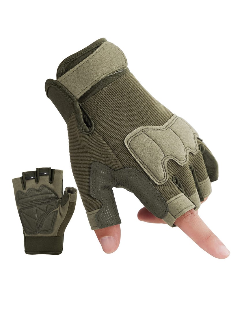Excefore قفازات بدون أصابع، قفازات تمرين، لرماية الأيرسوفت والصيد بنصف أصابع والمشي لمسافات طويلة وركوب الدراجات النارية وتسلق الجبال، قفازات عمل، مقاس كبير - Image 1