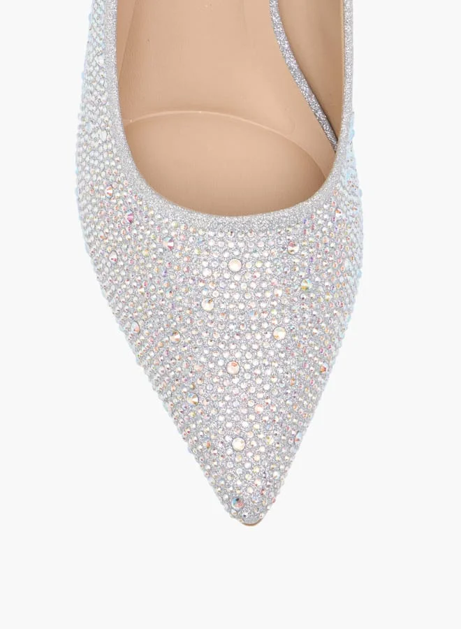 Flora Bella By Shoexpress Womens Embellished Slip-On Pointed Toe Pumps With Stiletto Heels