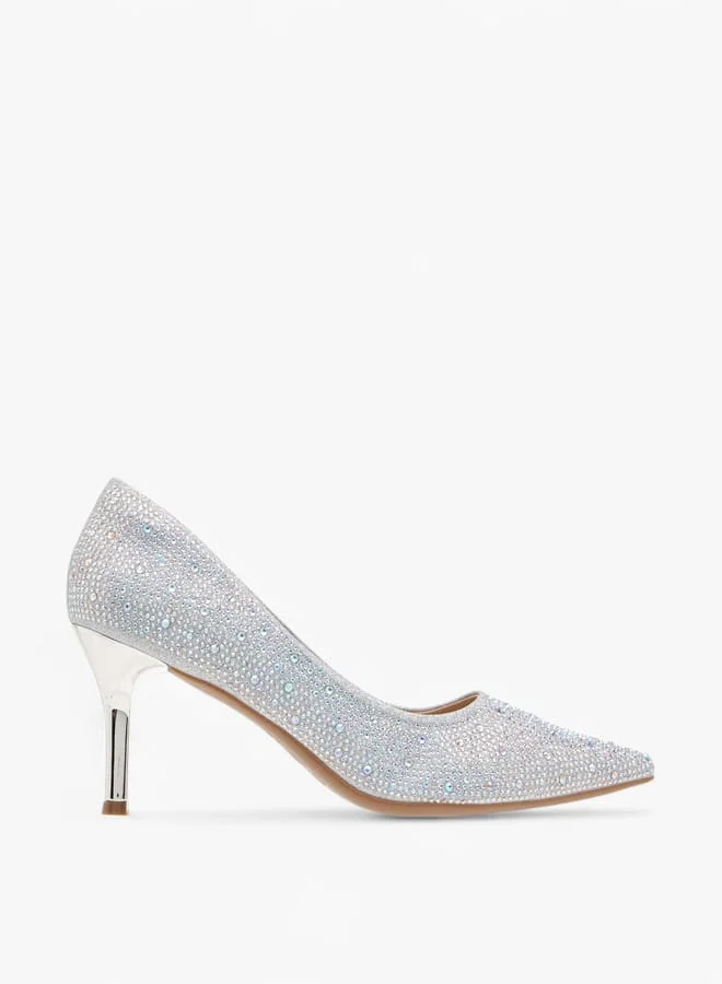 Flora Bella By Shoexpress Womens Embellished Slip-On Pointed Toe Pumps With Stiletto Heels