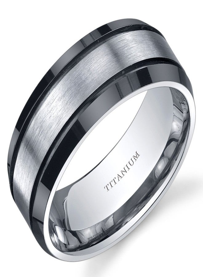 PEORA Classic Men's Genuine Titanium Wedding Band Ring, Black and Silver Tone, 8mm Beveled Edge Comfort Fit, Size 11, Premium Titanium, Strong, Durable & Scratch-Resistant w/Jewelry Box - Image 1