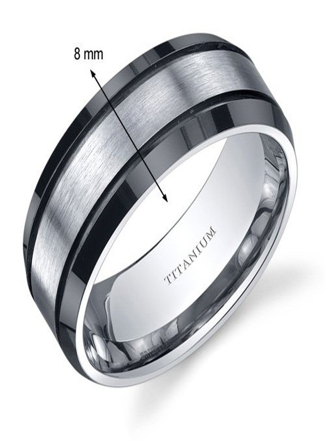 PEORA Classic Men's Genuine Titanium Wedding Band Ring, Black and Silver Tone, 8mm Beveled Edge Comfort Fit, Size 11, Premium Titanium, Strong, Durable & Scratch-Resistant w/Jewelry Box - Image 2