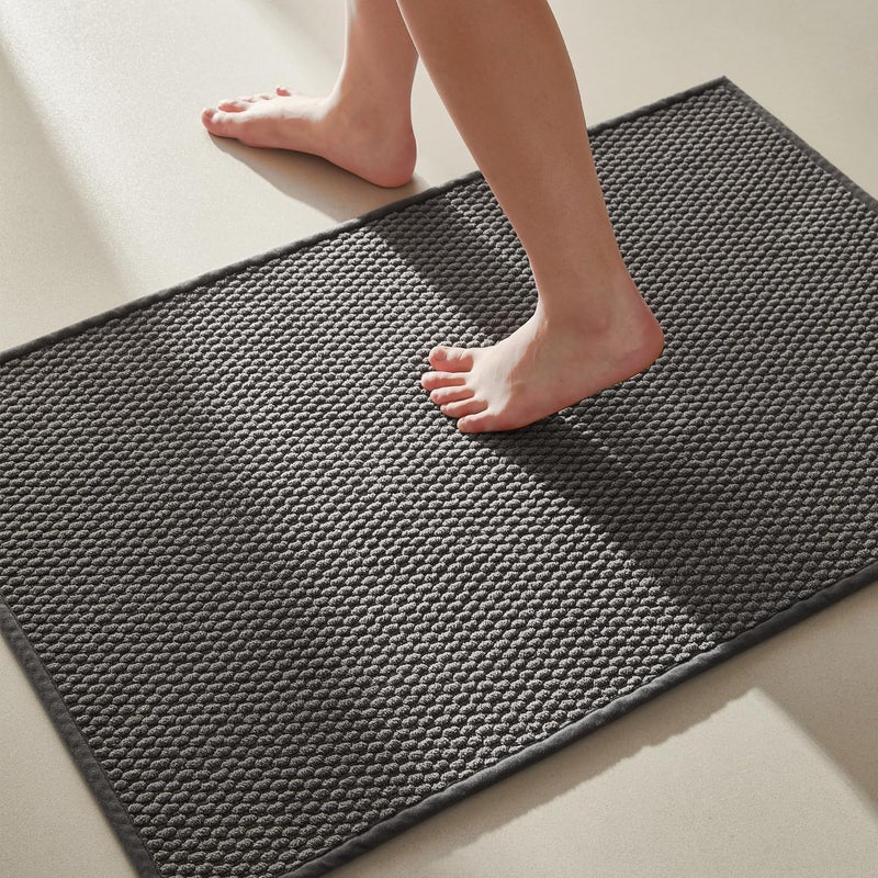 TYUU Bathroom Rugs Non Slip Washable, Super Absorbent Thin Bath Mat Small Quick Dry Low Pile Bathroom Rug, Dark Grey 16"x24" - Image 1
