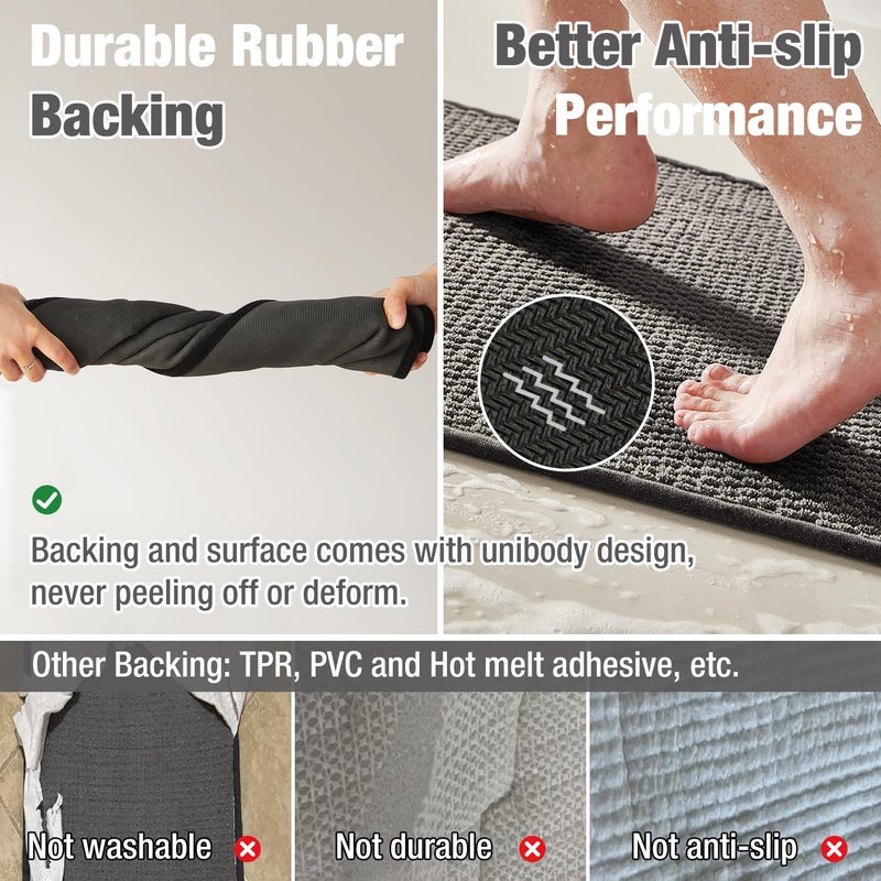 TYUU Bathroom Rugs Non Slip Washable, Super Absorbent Thin Bath Mat Small Quick Dry Low Pile Bathroom Rug, Dark Grey 16"x24" - Image 4