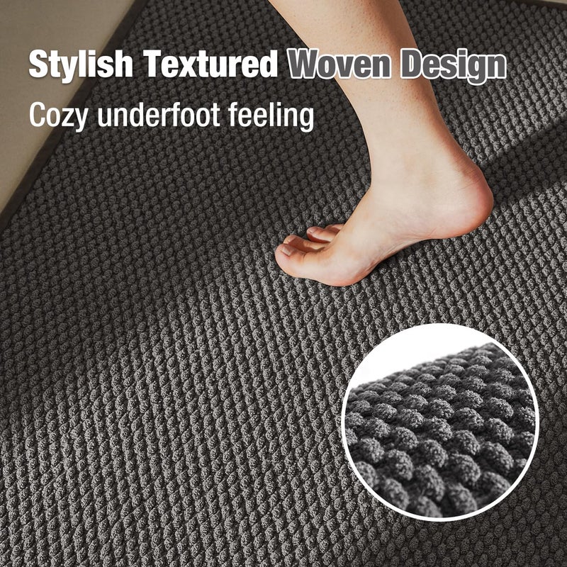 TYUU Bathroom Rugs Non Slip Washable, Super Absorbent Thin Bath Mat Small Quick Dry Low Pile Bathroom Rug, Dark Grey 16"x24" - Image 2