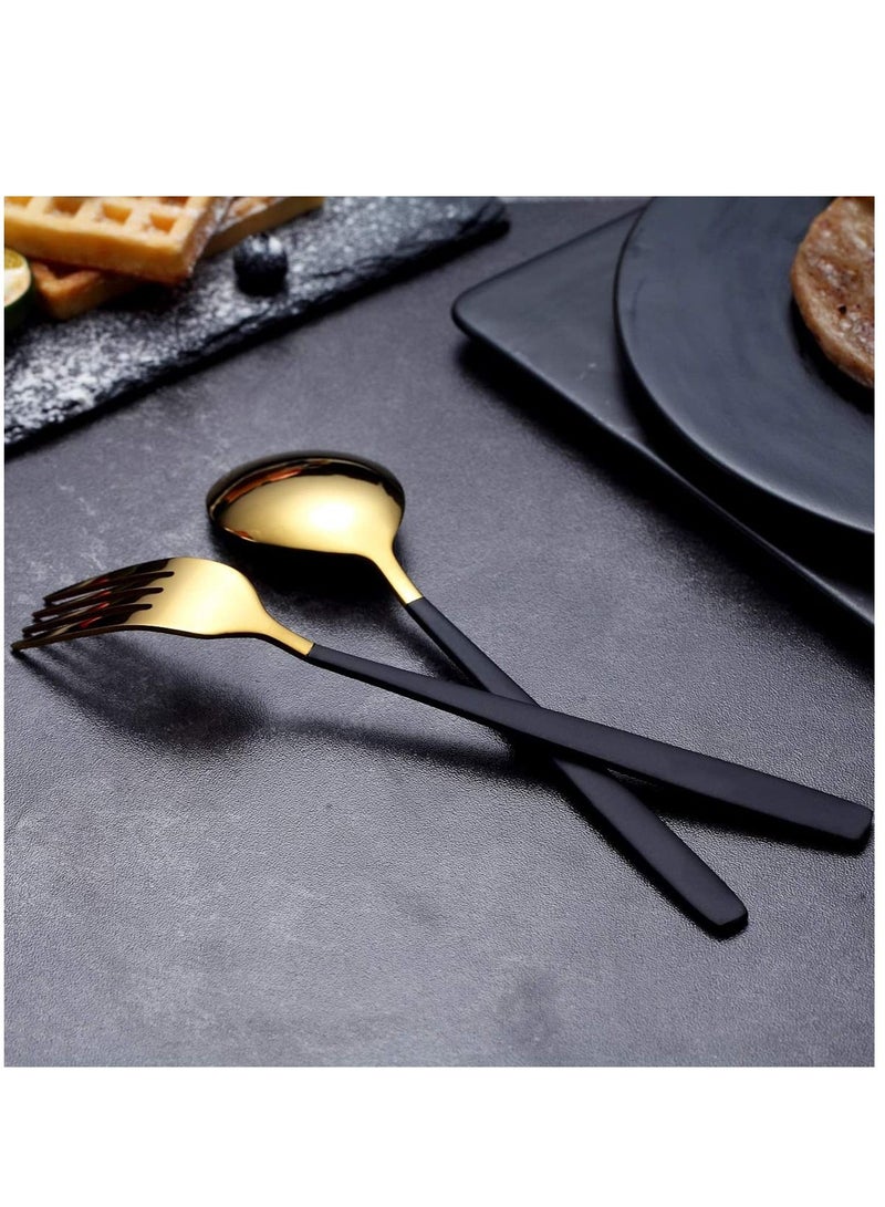 KASTWAVE Flatware Cutlery Set, Royal 4 Piece Matte Black Gold Stainless Steel Tableware Sets for 1 Including Forks Spoons Knives, Camping Silverware Travel Utensils Set Cutlery - Image 5