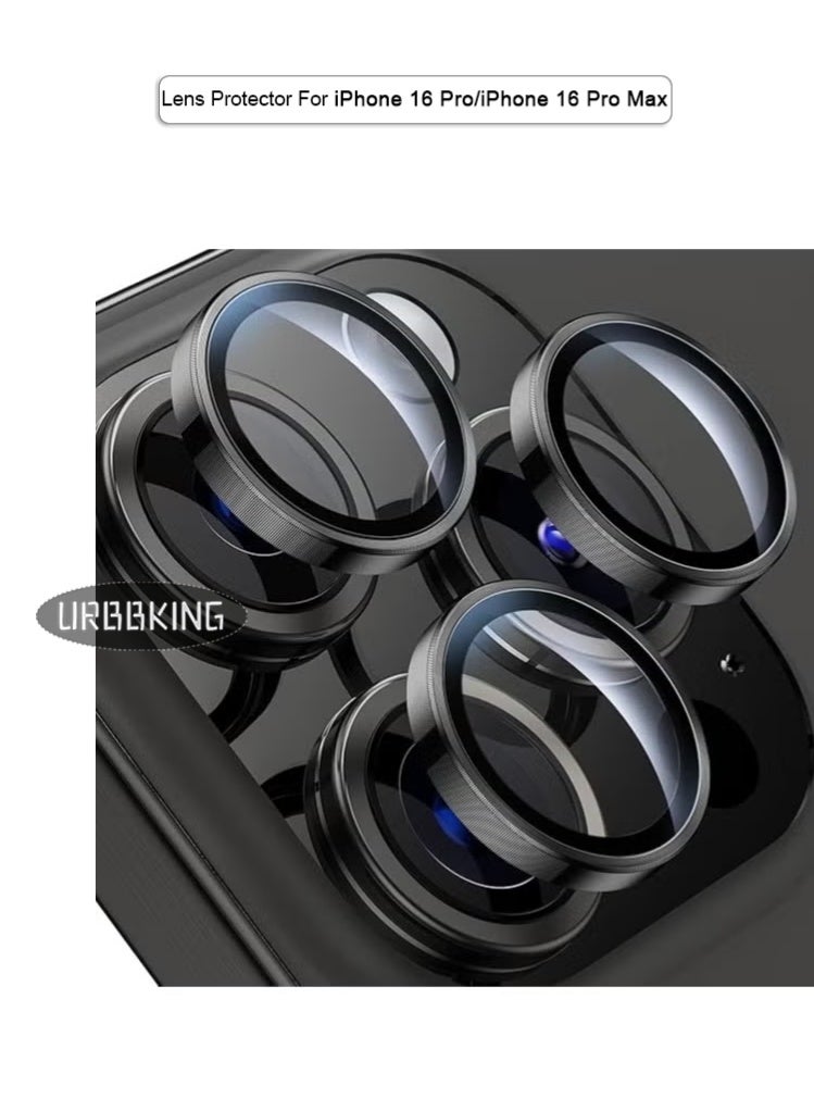 URBBKING Camera Lens Protector for iPhone 16 Pro/iPhone 16 Pro Max , HD Tempered Metal Glass Camera Screen Protector Cover Film Accessories, Black  - Image 1