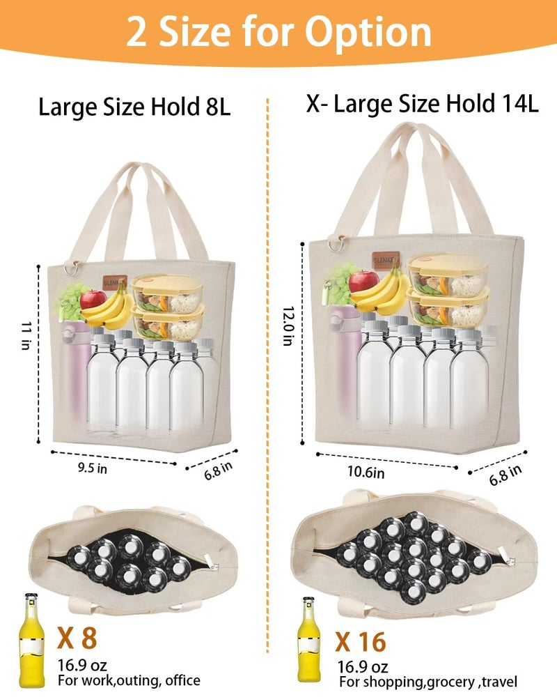 GLENKEY Insulated Lunch Bag Tote Lunch Box - Large Leakproof Cooler Bags for Adults - Soft Lunchbox for Women Work Shift Outdoor Travel Beige 8L - Image 2