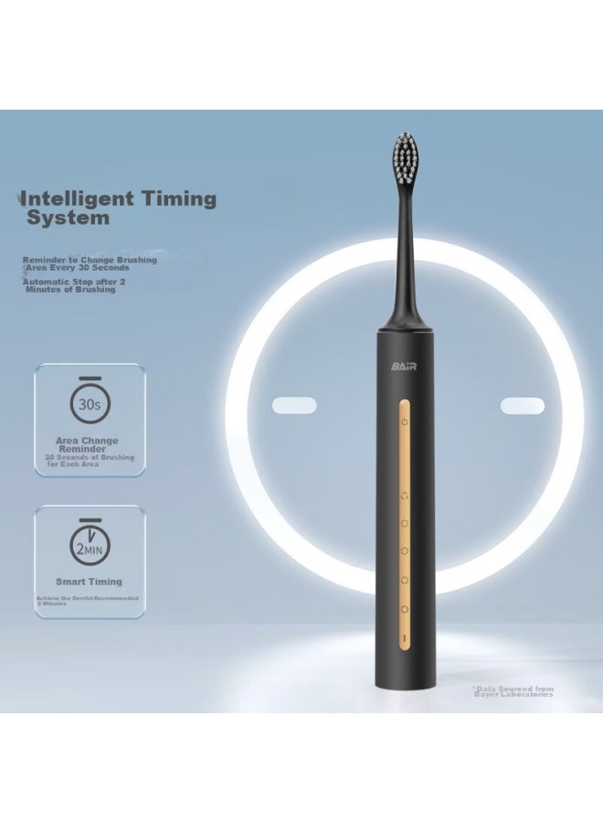 B-Air Bair A9 Electric Toothbrush For Adults, Sonic Rechargeable Vibrating Soft Bristles, Couple's Style, Student-friendly Smart Automatic Toothbrush For Men And Women, Gift For Girlfriend, Glossy Black - Image 3