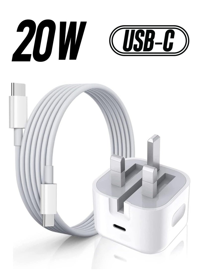 USB-C Fast Charger For iPhone 15, iPad Pro 12.9), USB C to USB C Cable Fast Wall Charger & Plug Adapter (For iPad Pro 11 inch 2021/2020/2018,) iPad Mini 6th, (Pixel 6/5/3XL/Galaxy (1m) - Image 1