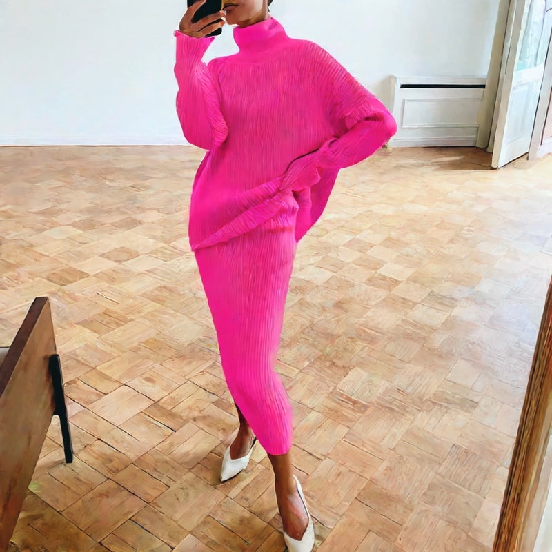Women's High Neck Loose Fit Suit Dress Set - Image 2