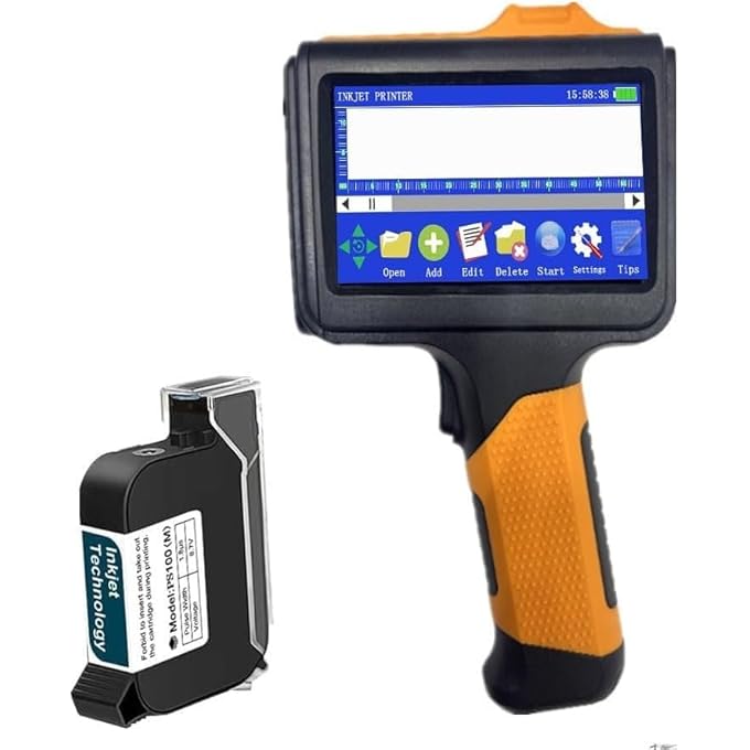 P19 PORTABLE HANDHELD INKJET PRINTER  PRINTS ON ANY SURFACE WITH 360 ROTATION  PRINT HEIGHT 2-12.7MM FOR BARCODES, DATES, QR CODES, LOGOS  ANTI-SLIP HANDLE & UPGRADED CARTRIDGE VERSION - Image 1