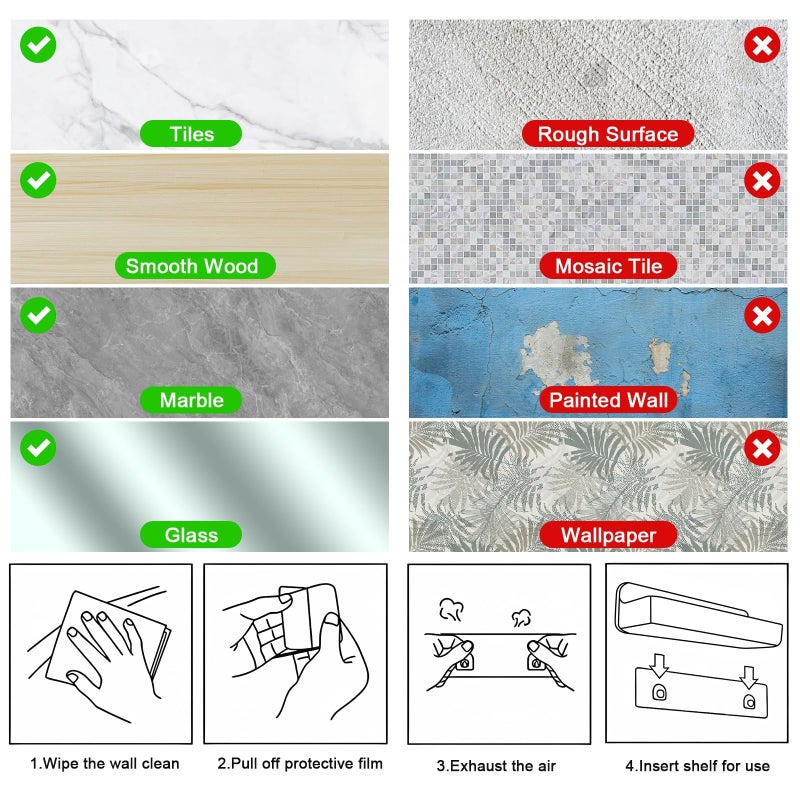 CGBE 2 Packs Cabinet Door Organizer  Acrylic Adhesive Shelf Wall Mounted Storage  Self Adhesive Shower Shelves Without Drilling  Automatic Draining Clear Shower Organizer for Bathroom - Image 2