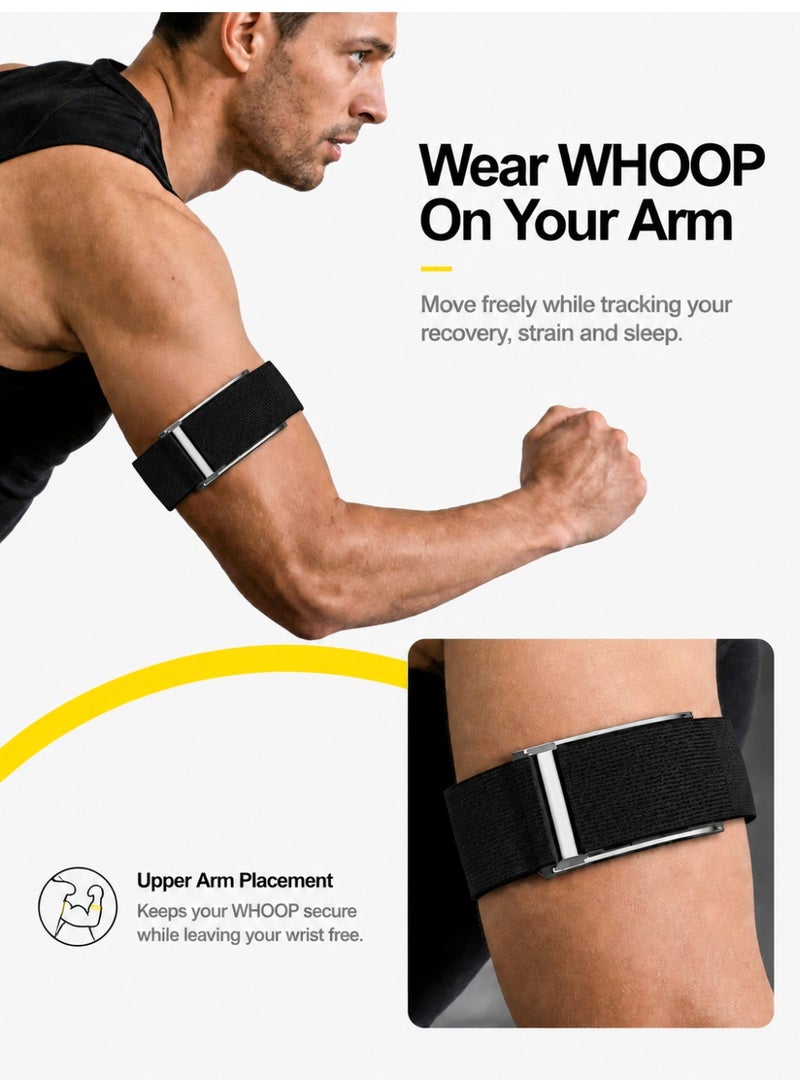 1 طابق سرداب حزام العضلة ذات الرأسين متوافق مع WHOOP 5.0 Series، حزام ذراع علوي من النايلون قابل للتعديل 28-42 سم بتصميم هيكل معدني قابل للطي مع مفصل، حزام ذراع مسامي وقابل للتمدد ومقاوم للعرق لتتبع النشاط والنوم والتعافي على مدار 24 ساعة، أسود - Image 3