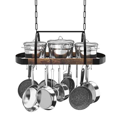 Chloraeon Hanging Pot Rack32Inch Ceiling Pot Rack for KitchenSpaceSaving Pot Hanger with 16 Detachable S HooksSturdy Metal FrameIndustrial Stylefor Pot Pan StorageSpaceSaving - Image 1
