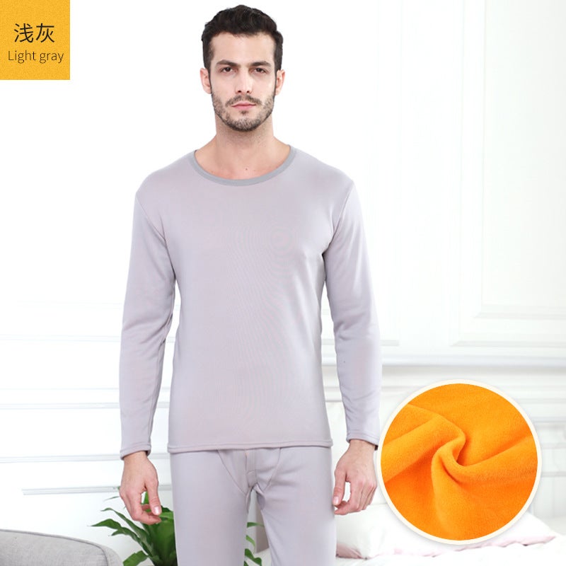 Gold Velvet Thermal Underwear Couple Set Male light gray 