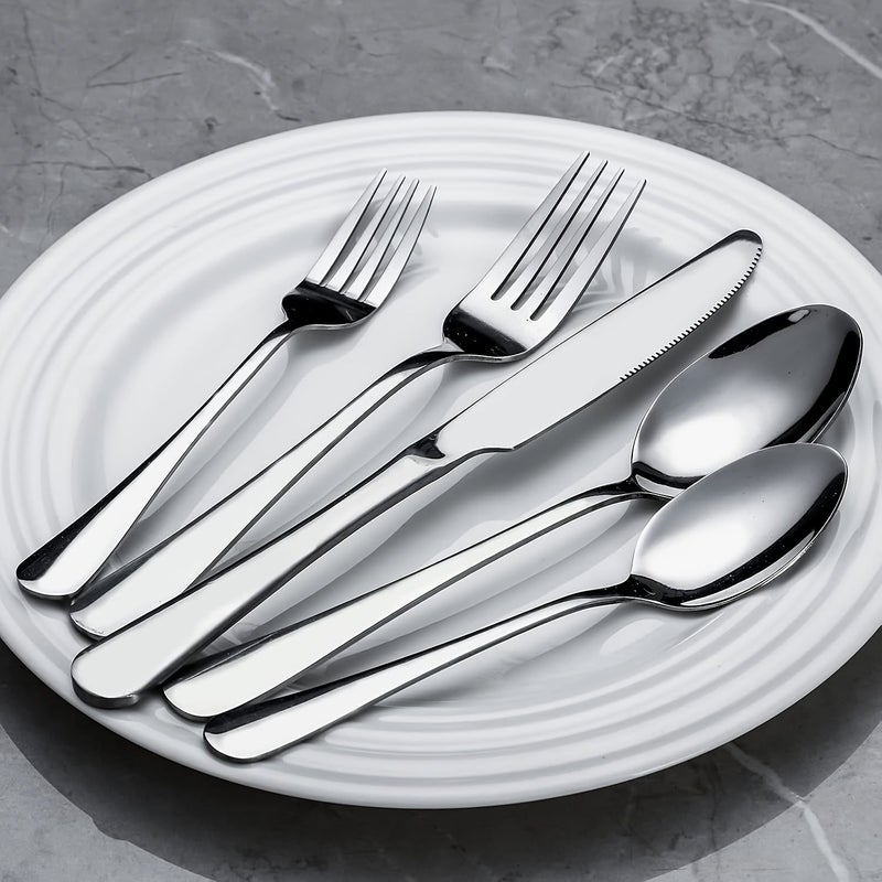 30 Pieces Stainless Steel Cutlery Set Silvery For 6 People Mirror Polish Dishwasher Safe Easy Clean Home Restaurant Banquet Outdoor Hotel Party Wedding - Image 2
