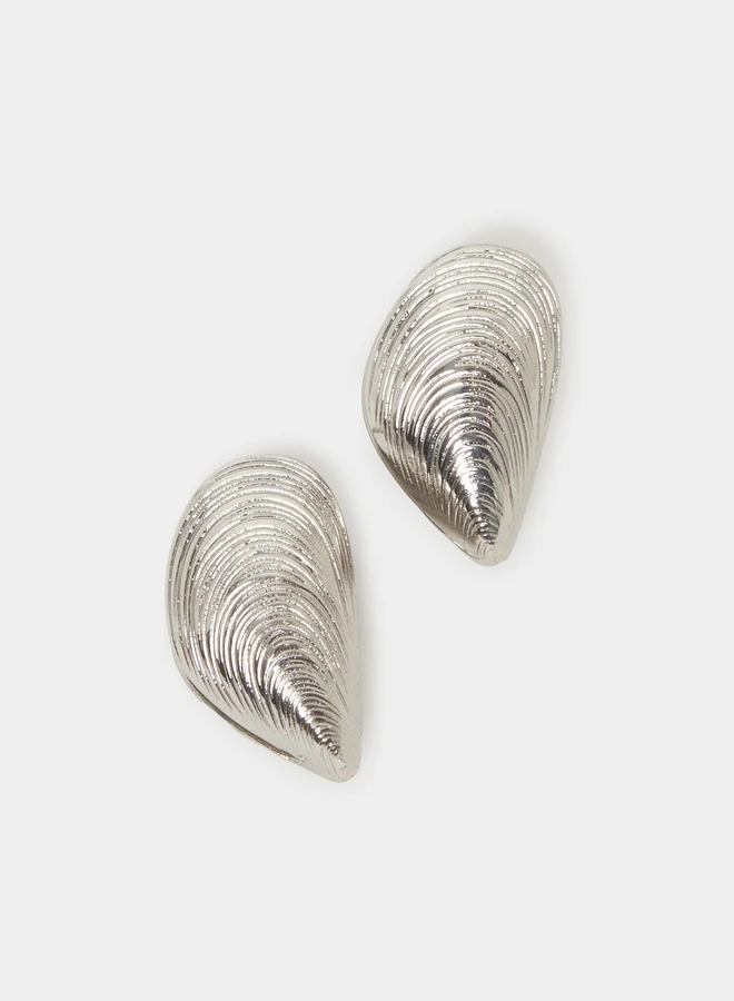 Styli Silver Clam Shell Stud Earrings