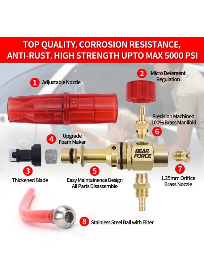 BEAR FORCE Pressure Washer Brass Foam Cannon Foam Generator Snow Foam Lance with 1/4” Quick Connector & 1.25mm & 1.10mm Nozzle for Portland Husky Ryobi Greenworks Pressure Washer - Image 5