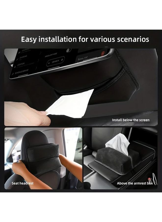 White Hidden Draw Out PU Leather Tissue Box For Tesla Cars Easy Access Design - Image 3