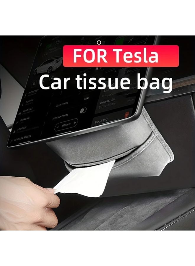 White Hidden Draw Out PU Leather Tissue Box For Tesla Cars Easy Access Design - Image 1