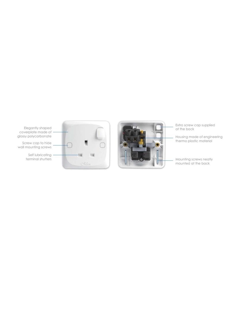 alfanar 13A Single Pole Switched Socket Outlet White BS 1363 Standard Wall Power Socket for Home Office Daily Use - Image 2
