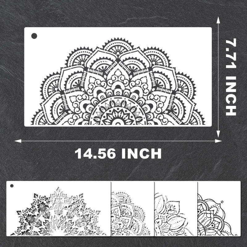YKW 4 Pack Mandala Stencils for Painting - Reusable Large Mandala Templates - 14.5x7.7 Patterns for Wall, Fabric, Wood, Heterosexual Stone - DIY Home Decor Art Craft Supplies, Translucent and Soft - Image 2